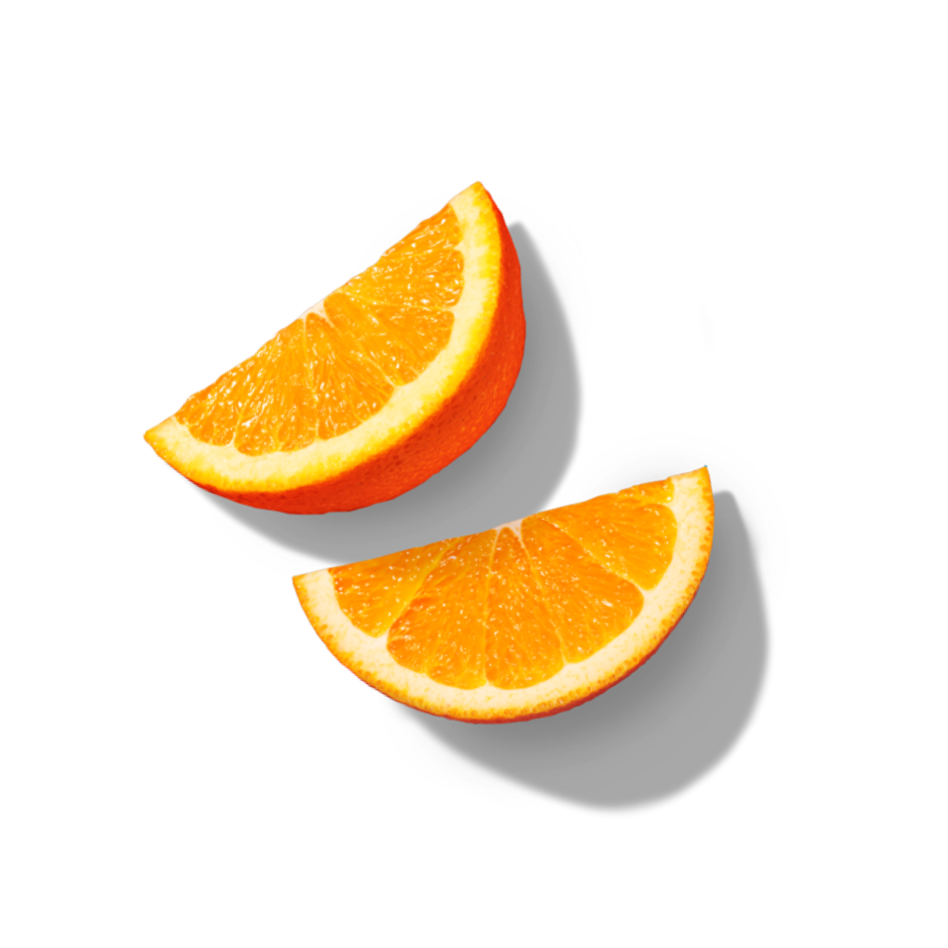 Two slices of Peelz California oranges