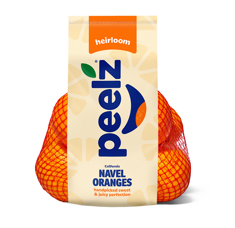 A bag of Peelz heirloom California Navel Oranges