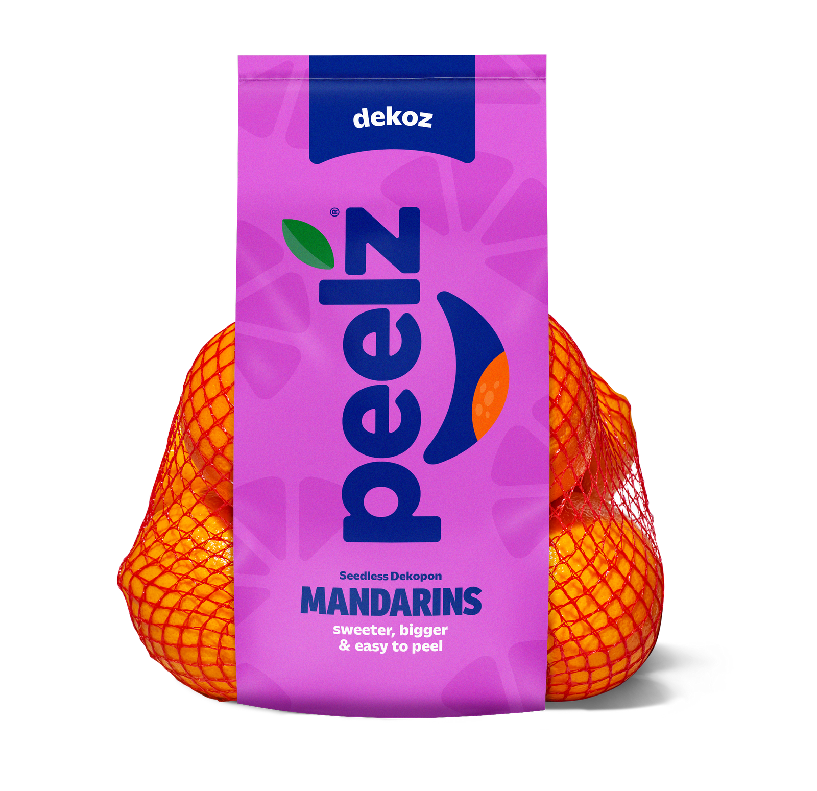 A bag of Peelz Seedless Dekpon Mandarins; Sweeter, bigger & easy to peel